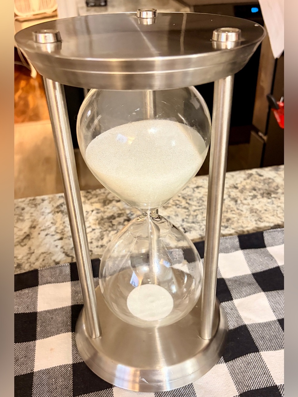Kirklands Brushed Silver Hourglass with White Sand